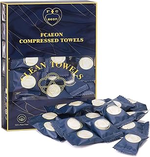 Compressed Towel Tablet 9"X7.5" 100 Packed Individually Wrapped Disposable Travel Size Mini Coin Towel Extendable Cleansing Wipes Towelettes (Blue)