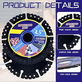 4 Pcs Angle Grinder Discs, 115mm/4.5inch Diamond Multi-Purpose Saw Blades, Heavy Duty Cutting Discs, Ultra Thin Grinding Discs for Granite Marble Concrete Tiles Steel Wood