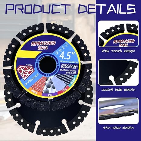 4 Pcs Angle Grinder Discs, 115mm/4.5inch Diamond Multi-Purpose Saw Blades, Heavy Duty Cutting Discs, Ultra Thin Grinding Discs for Granite Marble Concrete Tiles Steel Wood