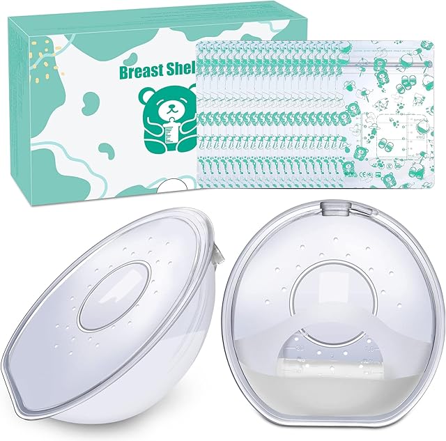 Lictin Breast Shells, 2PCS Milk Collector, 120ML Milk Catcher, Nursing Cup, Silicone Breast Milk Collector, Milk Savers for Breastfeeding, Nipple Shells, Reusable with 20 Breast Milk Storage Bags