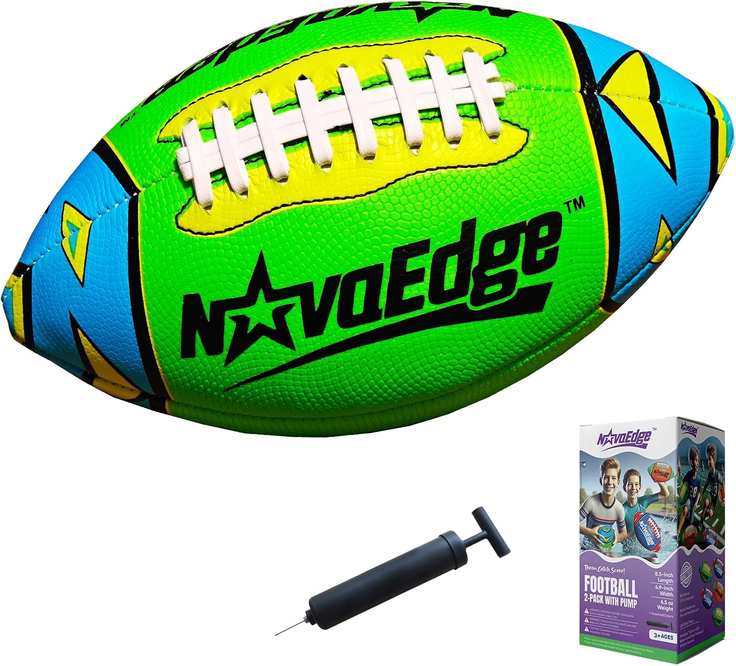 8.5-Inch All-Weather Football for Kids | Land & Water Play on Lawn, Playground, Pool, Beach | Waterproof with Grips & Laces | Includes Pump | Choose 1 or 2 Ball Pack