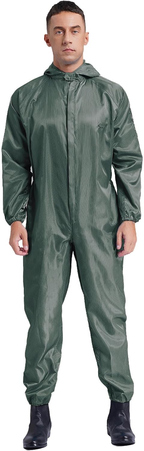 Alvivi Men's One Piece Work Uniform Jumpsuit Long Sleeve Hooded Coveralls Mechanics Work Clothes