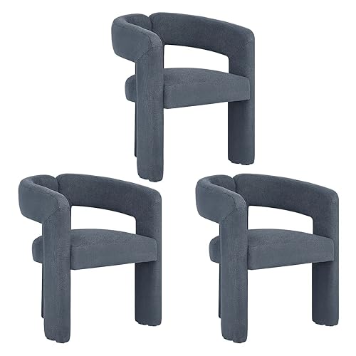 Modern Barrel Dining Chairs Set of 3, Upholstered Linen Dining