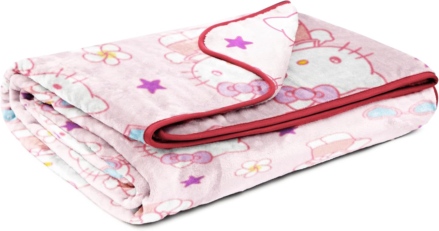 Jay Franco Hello Kitty Heart Sunglasses Plush Blanket - Measures 60 x 90 Inches, Kids Bedding - Super Soft Fleece Bedding - Image 5