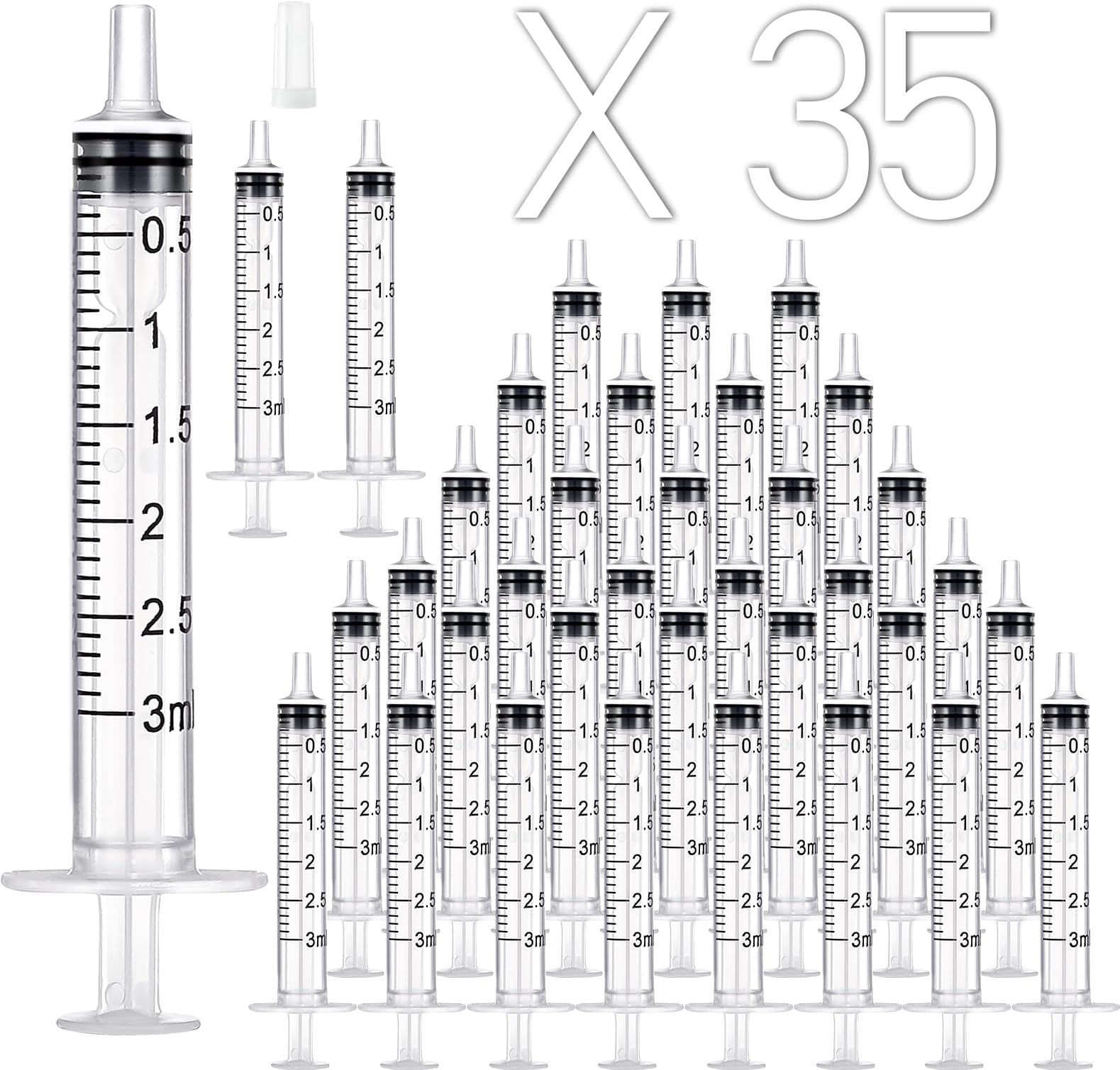 35 Pack 3ml Plastic Syringe Without Needle, Catheter Tip Individually Sealed for Liquid, Sterile - Syringes Tools for Feeding Pets, Measuring, Scientific Labs, Oil or Glue Applicatorc
