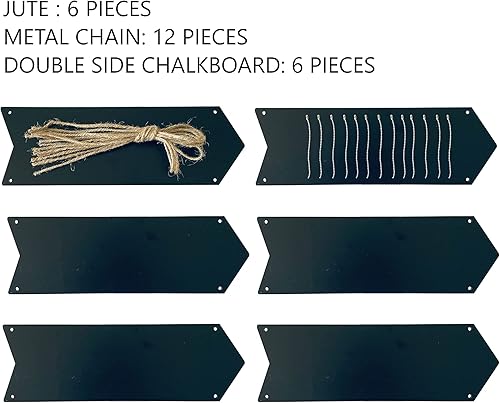 Miniatura 2 de Paquete de 6 letreros de madera colgantes de doble cara, pizarra negra borrable para decoración de pared, 12 x 4 pulgadas