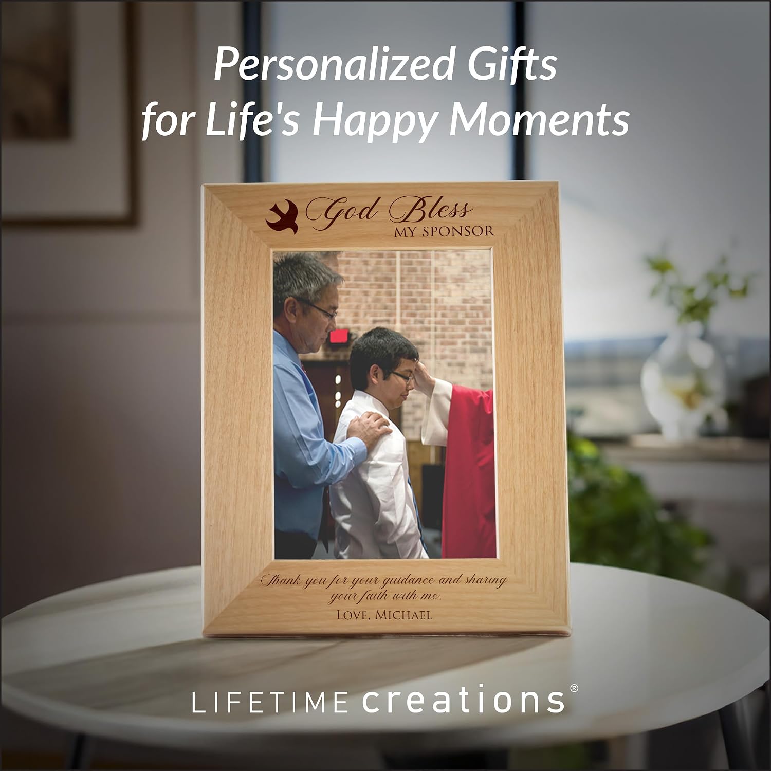 Lifetime Creations Personalized Confirmation Sponsor Picture Frame: Catholic Confirmation Sponsor Gifts for Women, Men, Thank You (Holds 4x6 Inch Photo, Portrait)