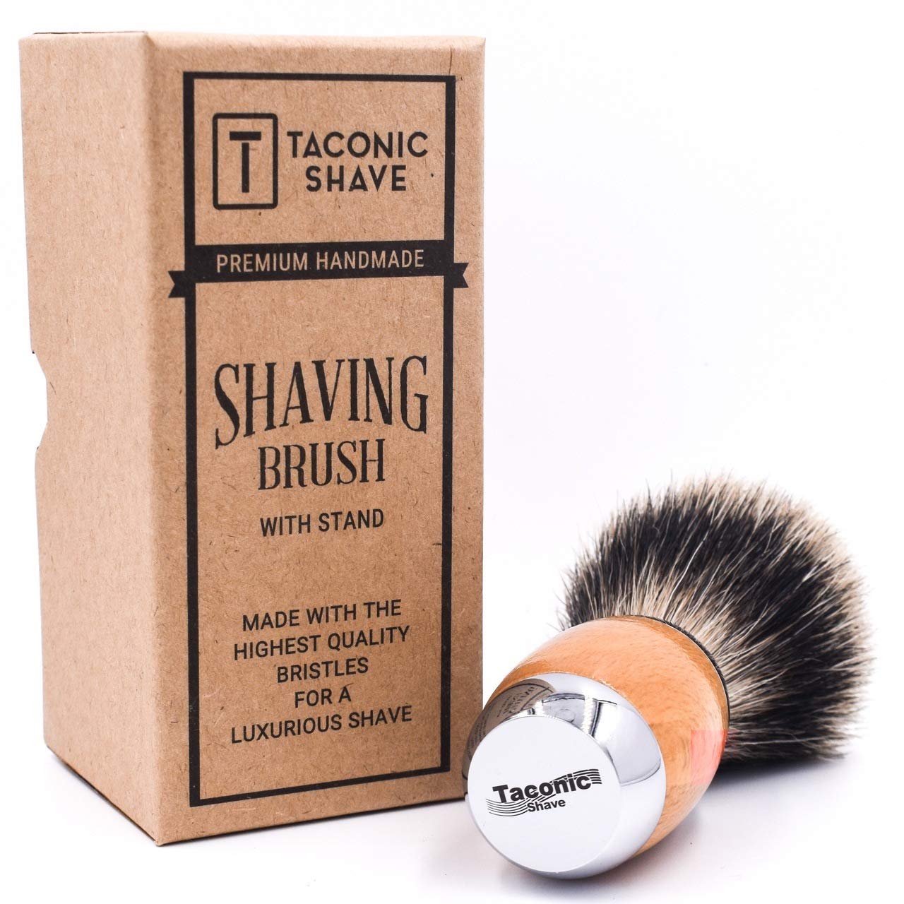 Taconic Shave S Extra Denso 100% de 3 Bandas Puro Lujo Tejón Brocha de afeitar Con Lujo de Madera de Haya y la Manija Cromo, Afeitado Soporte Incluido