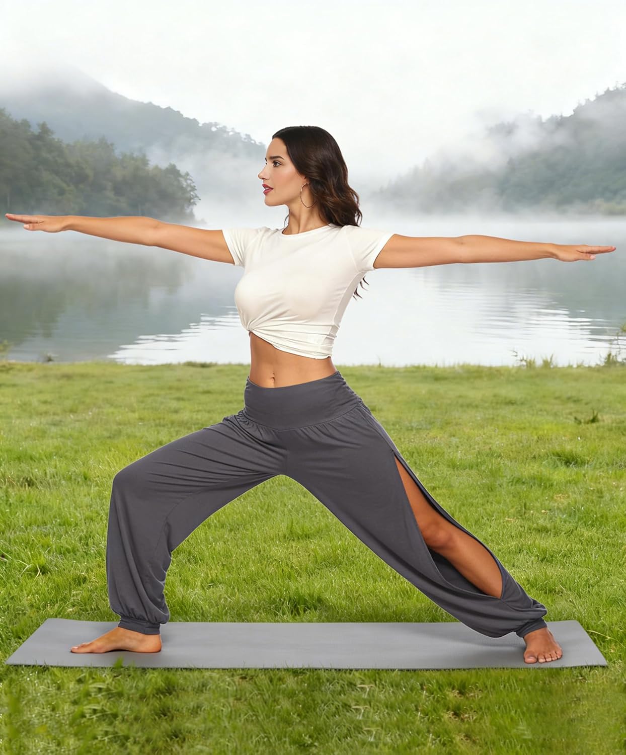 AvaCostume Womens Harem Yoga Pants Side Slit Sport Workout Sweatpants - Image 9