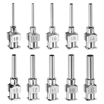 HARFINGTON 20pcs 8/10/11/12/13/14/15/16/17/18 Gauge Stainless Steel Dispensing Needles, 1/2" All Metal Glue Needle Tube Blunt Tips Luer Lock for Thick Liquids, Ink, Glue, Lab Use