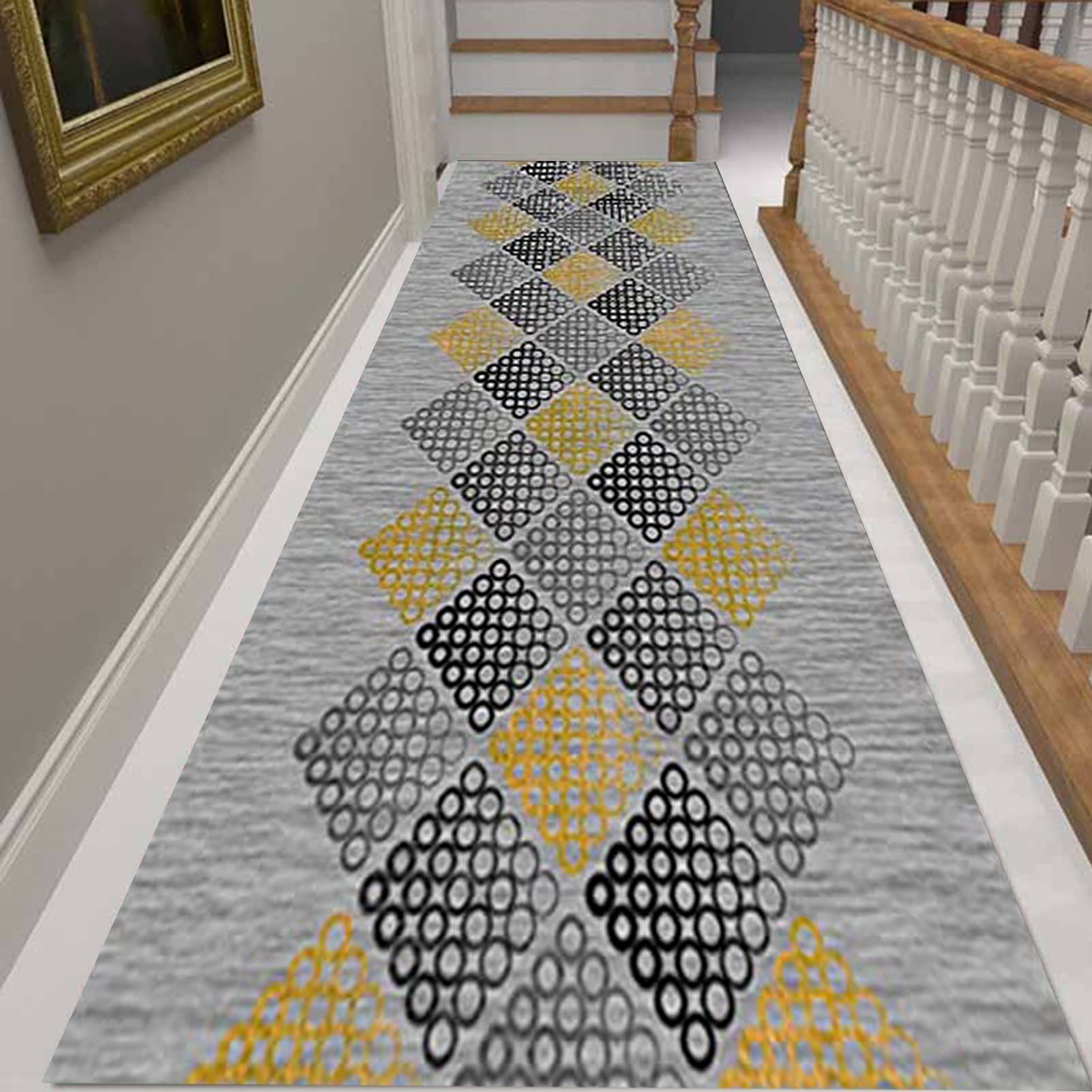 Tappeto moderno Runner Hallway Long Tappeto, Larghezza 60 cm / 80 cm / 100 cm / 120 cm, Passaggio Runner Tappeto per cucina Casa per famiglie Corridoio Corridoio - Grigio / Giallo ( Size : 70x500cm )