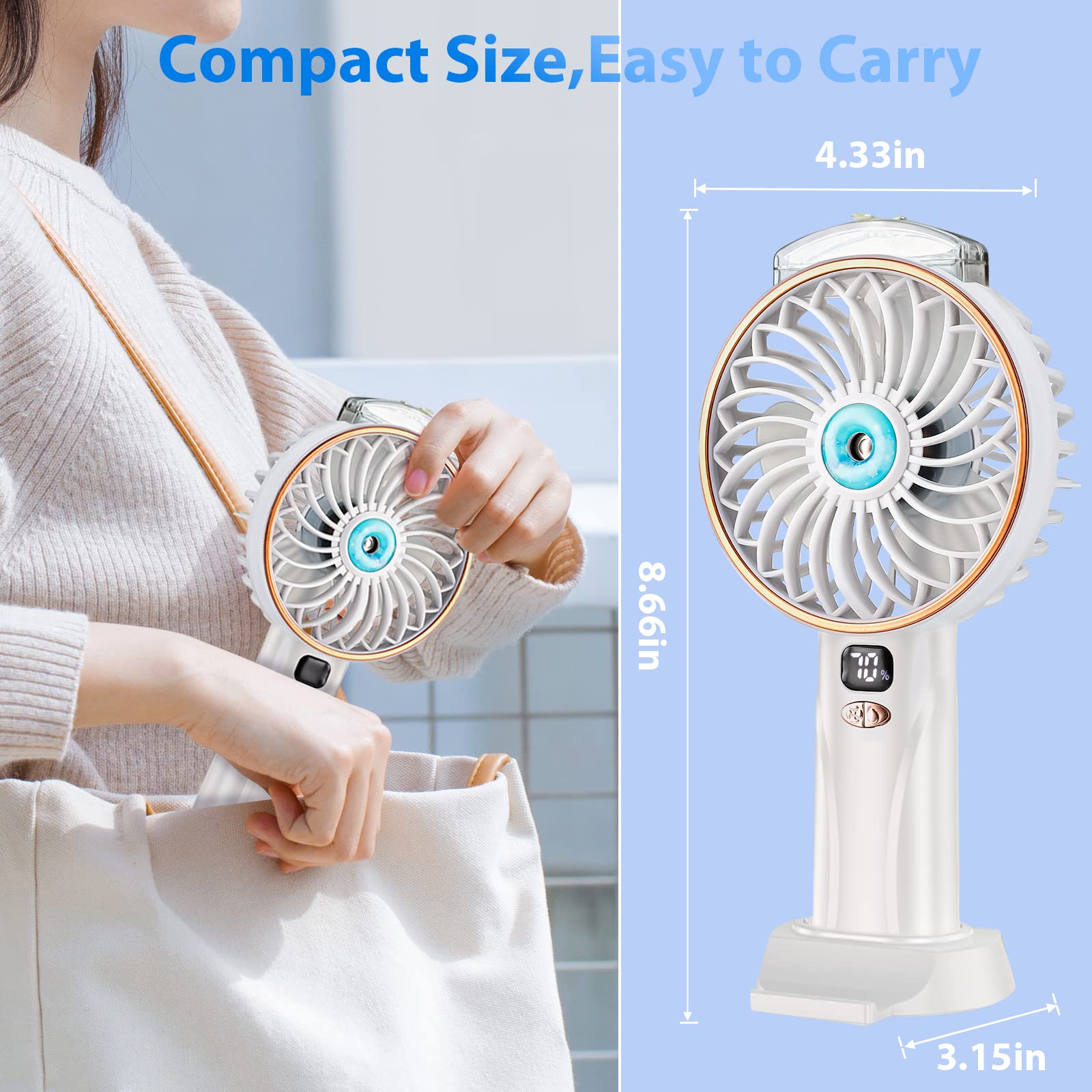 Goodern Portable Handheld Misting Fan With Digital Display,5000mAh USB Rechargeable Handheld Personal Mister Fan 90° Foldable Mini Desk Fan 5 Wind Speed Water Spray Mist Fan For Travel Outdoor Makeup Price In