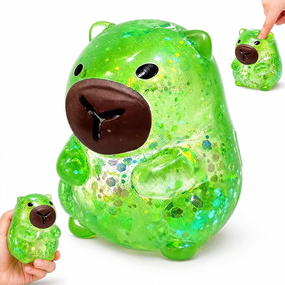Stress Balls for Adults, Capybara Squeeze Fidget Toys, Squeeze Cube Sensory Toys, Enhanced Grip Strength Capybara Squeeze Ball Toys, Animal Anxiety Stress Relief Fidget Toy, Green(B)
