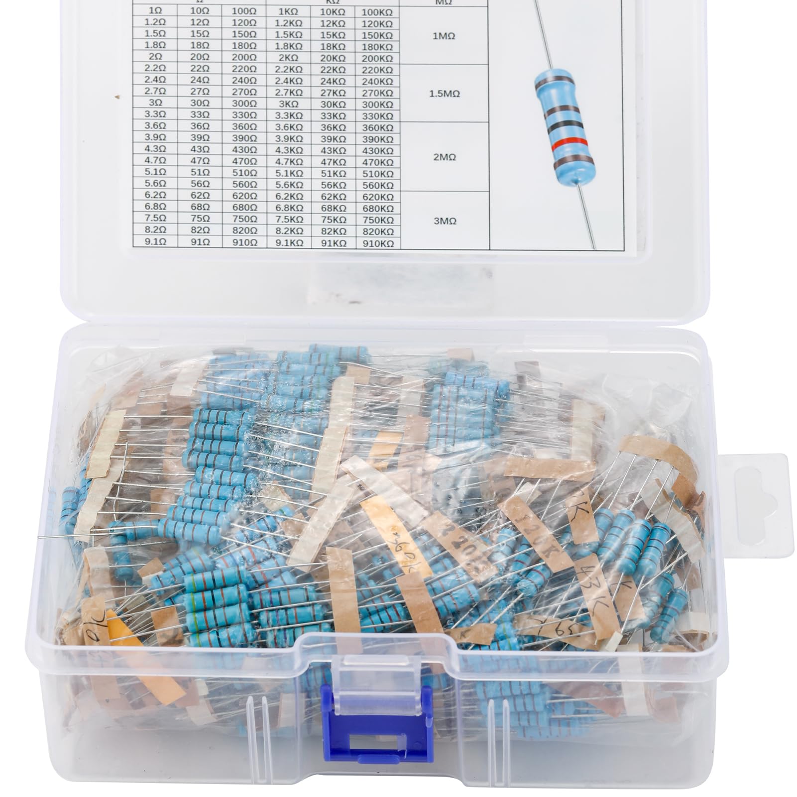 Molence 130 Values 650PCS Resistor Kit 2W 1% Metal Film Resistors 1 Ohm-3M Ohm Assortment Kit for DIY Projects and Experiments