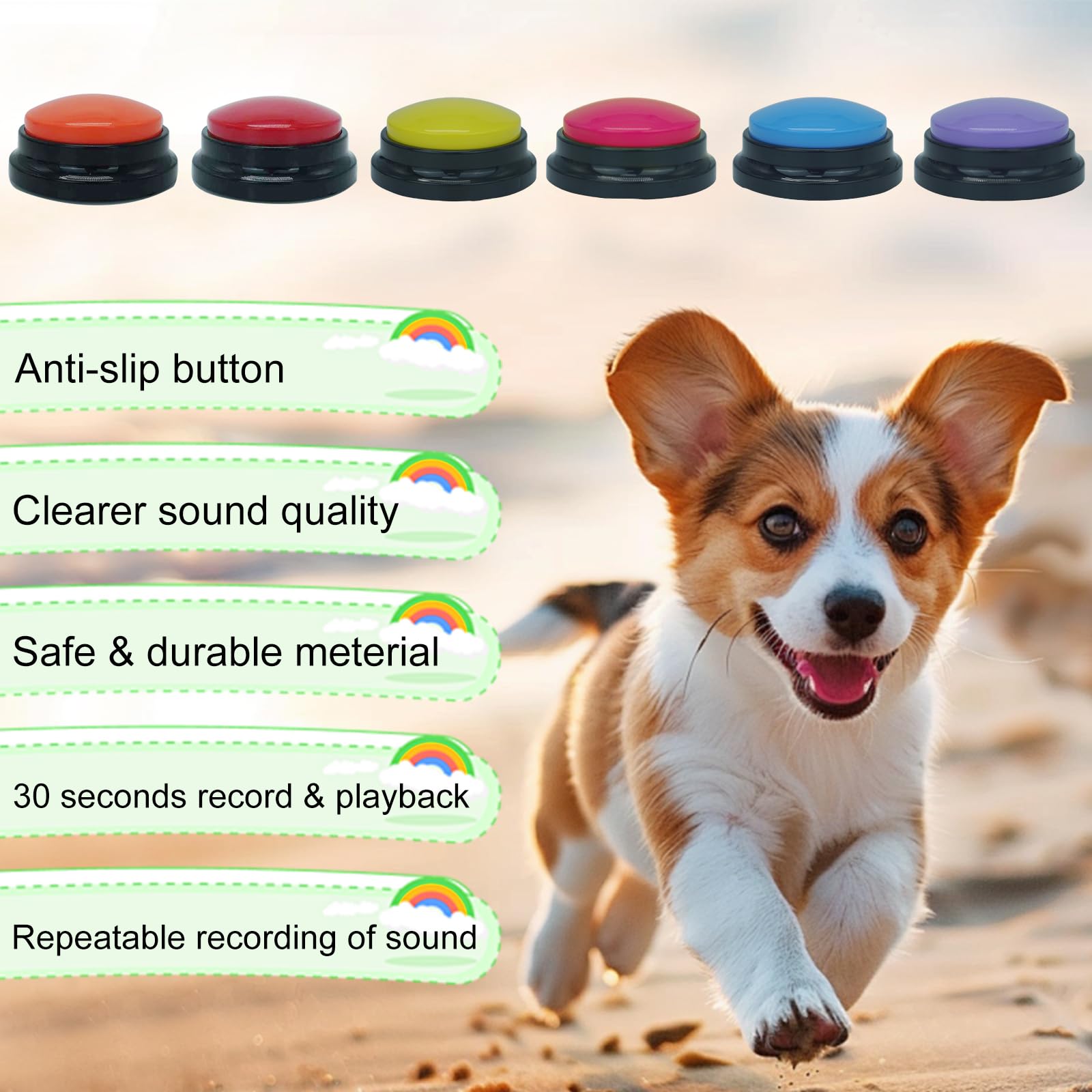 Gelabur Juego de 6 botones de comunicación para perros, botones grabables por voz para aula, juego de botones de conversación para entrenamiento de perros, herramientas de botones de conversación