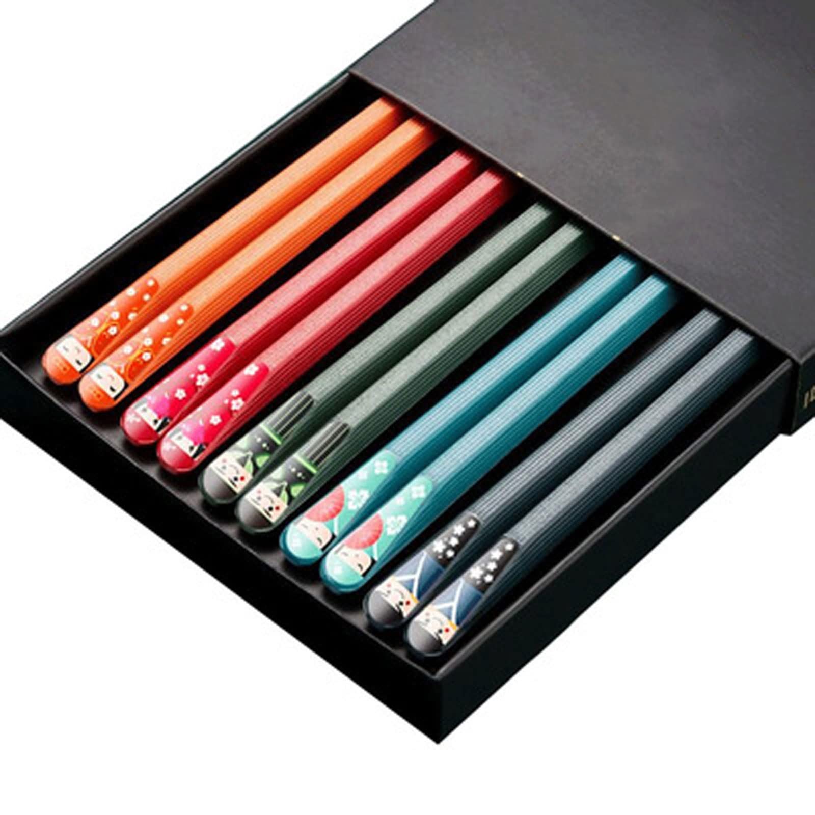 JINGYAN Baguettes Set de cadeau de baguettes de conception multicolores multi-couleurs, jeu de cadeau avec multicolore, ensemble de 5 paires