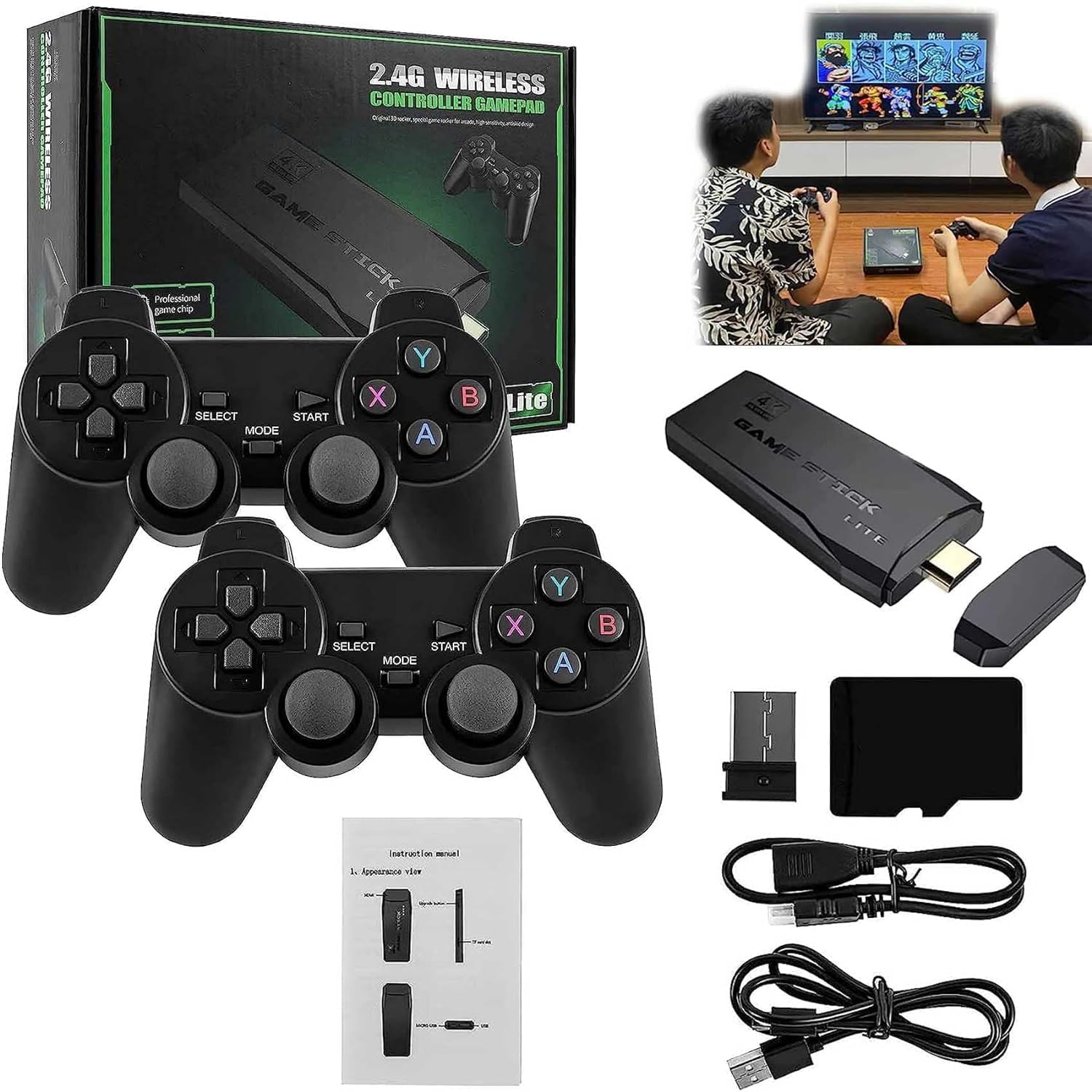 Lagertha Wireless Retro Game Console, Plug and Play Video Game Stick Built in 10000+ Games, 9 Emulator Console, Dual 2.4G Wireless Controllers, 4K HDMI Output