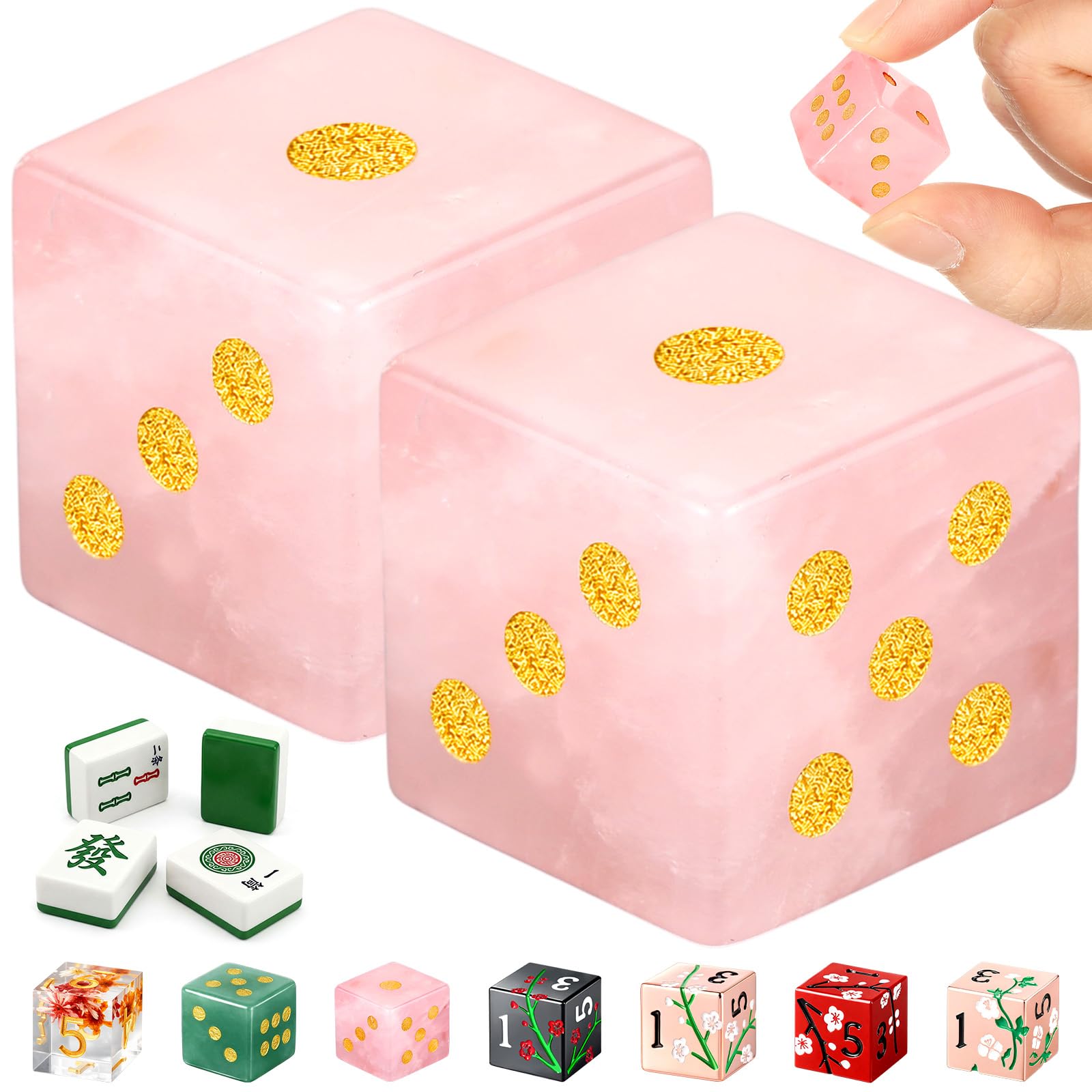 Photo 1 of Motionchic Mahjong Crystal Dice Set, Rose Quartz