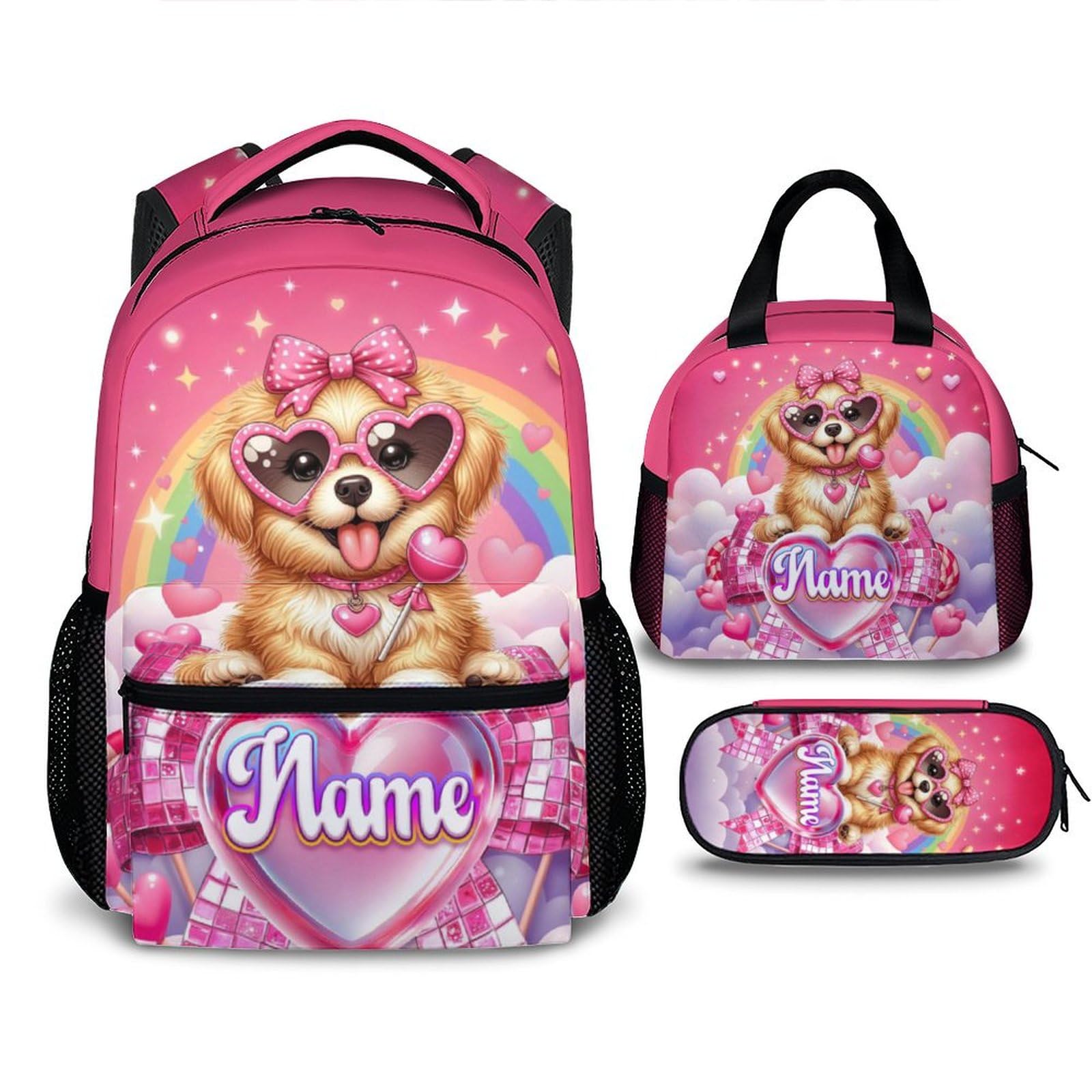 GIHSWE School Backpack for Girls, Custom Dog Backpacks with Lunch Box Matching Combo for Elementary Preschool Middle School, Cute Large Capacity
