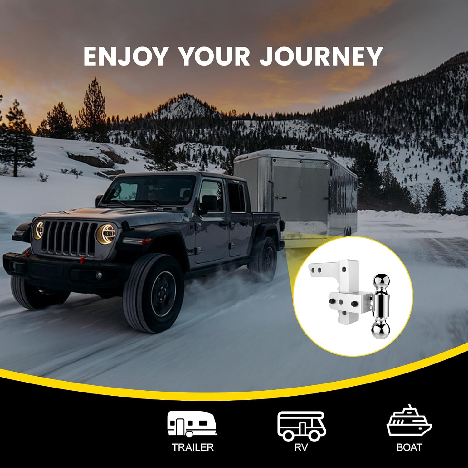Adjustable Trailer Hitch for 2” Receiver, 12500 LBS GTW Aluminum - 6” Drop/Rise with 2-inch and 2-5/16 inch Dual Ball, Silver w/Anti-Theft Lock & Tow Hitch Tightener