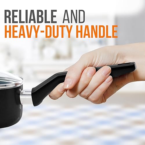 Miniatura 4 de NutriChef Cacerola con tapa, utensilios de cocina antiadherentes de alta calidad con tapas de vidrio templado transparentes, 1 cuarto de galón