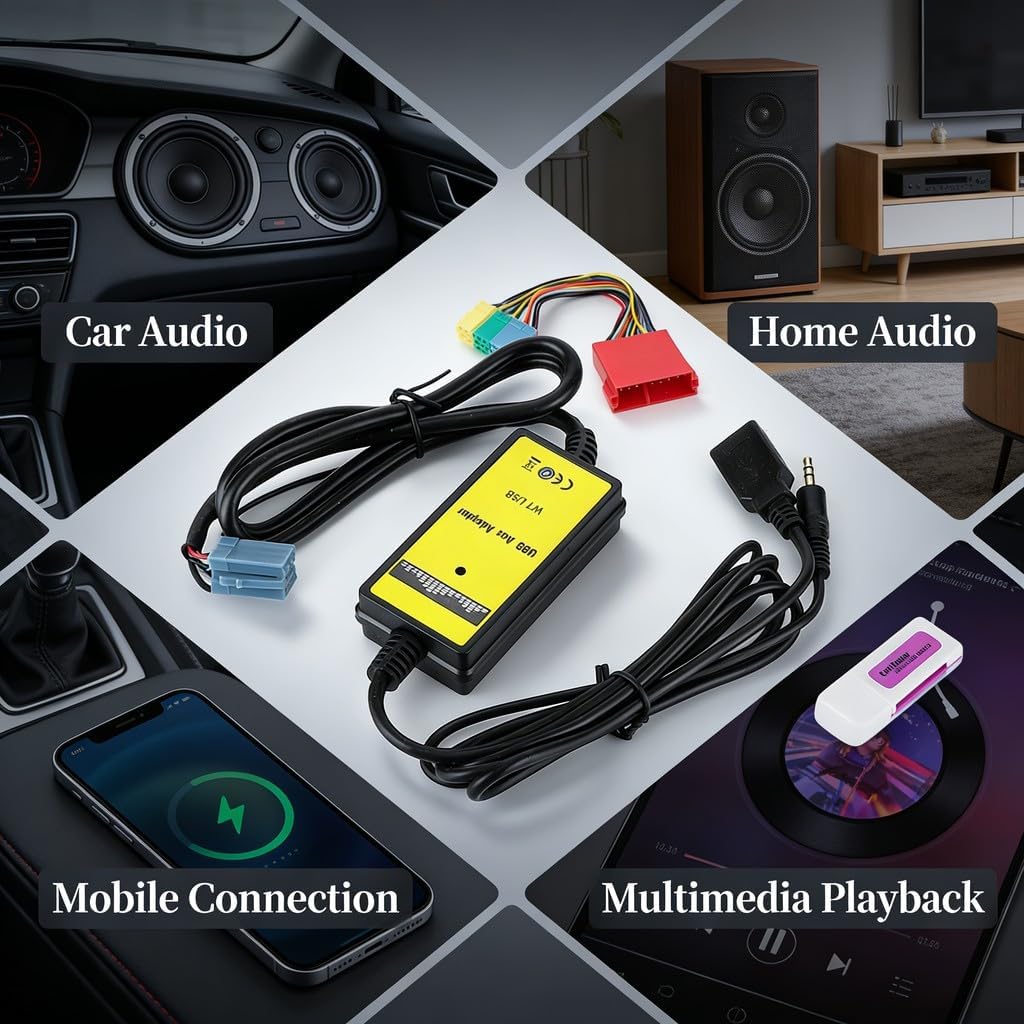 8Pin CD Changer Adapter Car AUX Interface, MP3 USB Audio, 20Hz - 20KHz - Built - in Amplifier Chip, Easy Installation, Universal Fit for Seat