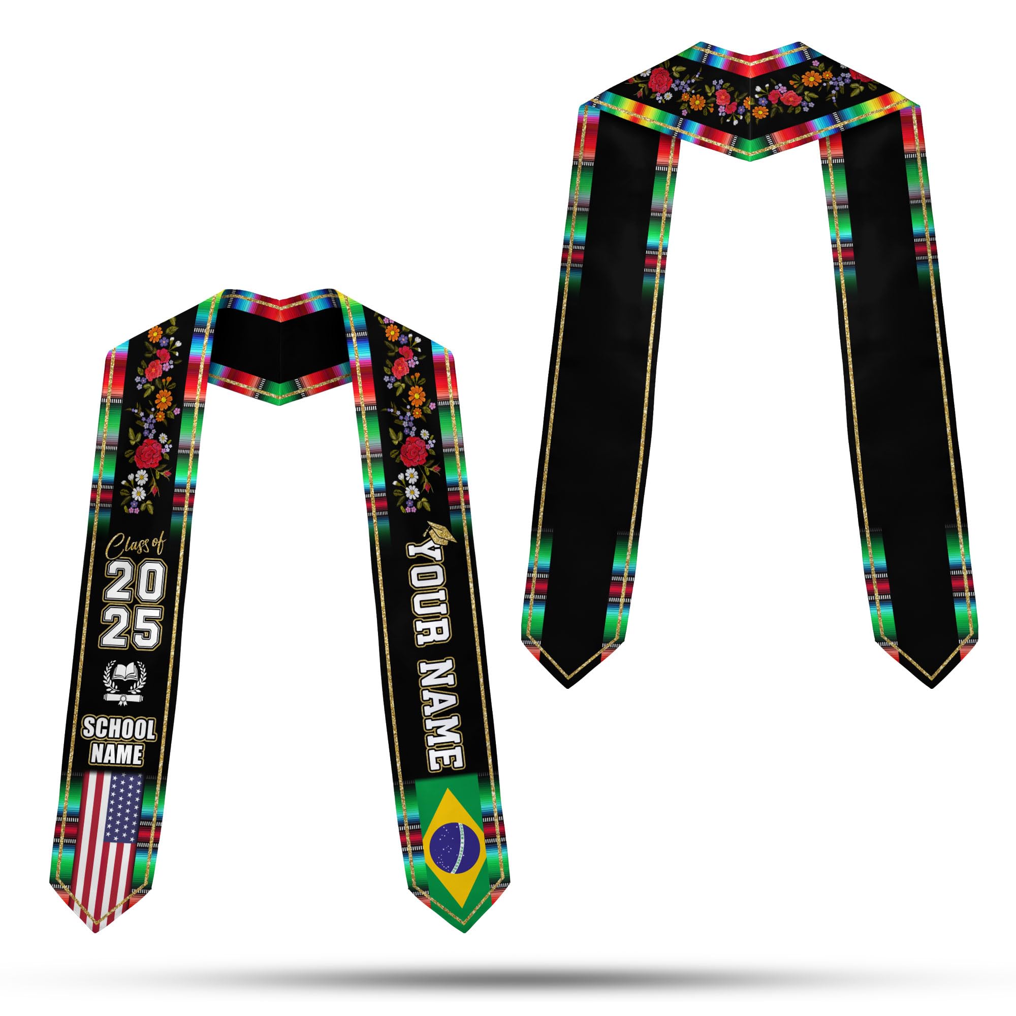 MonkeyVan Personalized Brazil Graduation Stole, Brazilian Graduation Sash, Brazil Flag Graduation Stole, Class of 2025 Bz5