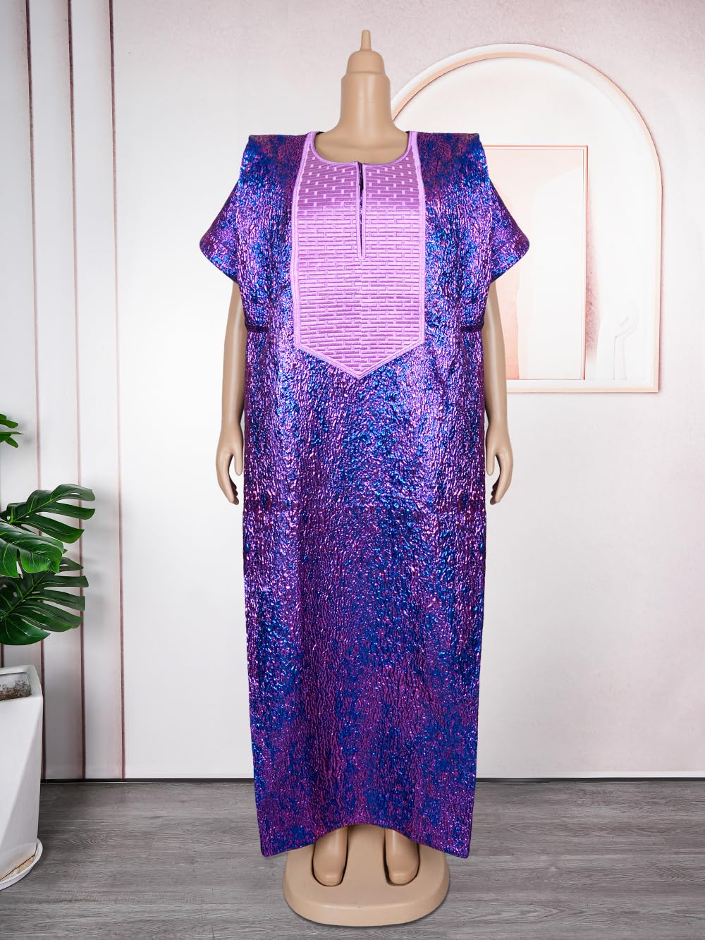 HD Vestido Largo con Estampado de Cera Africana para Mujer, Vestido Largo Bordado Floral de Sirena con Envoltura para la Cabeza