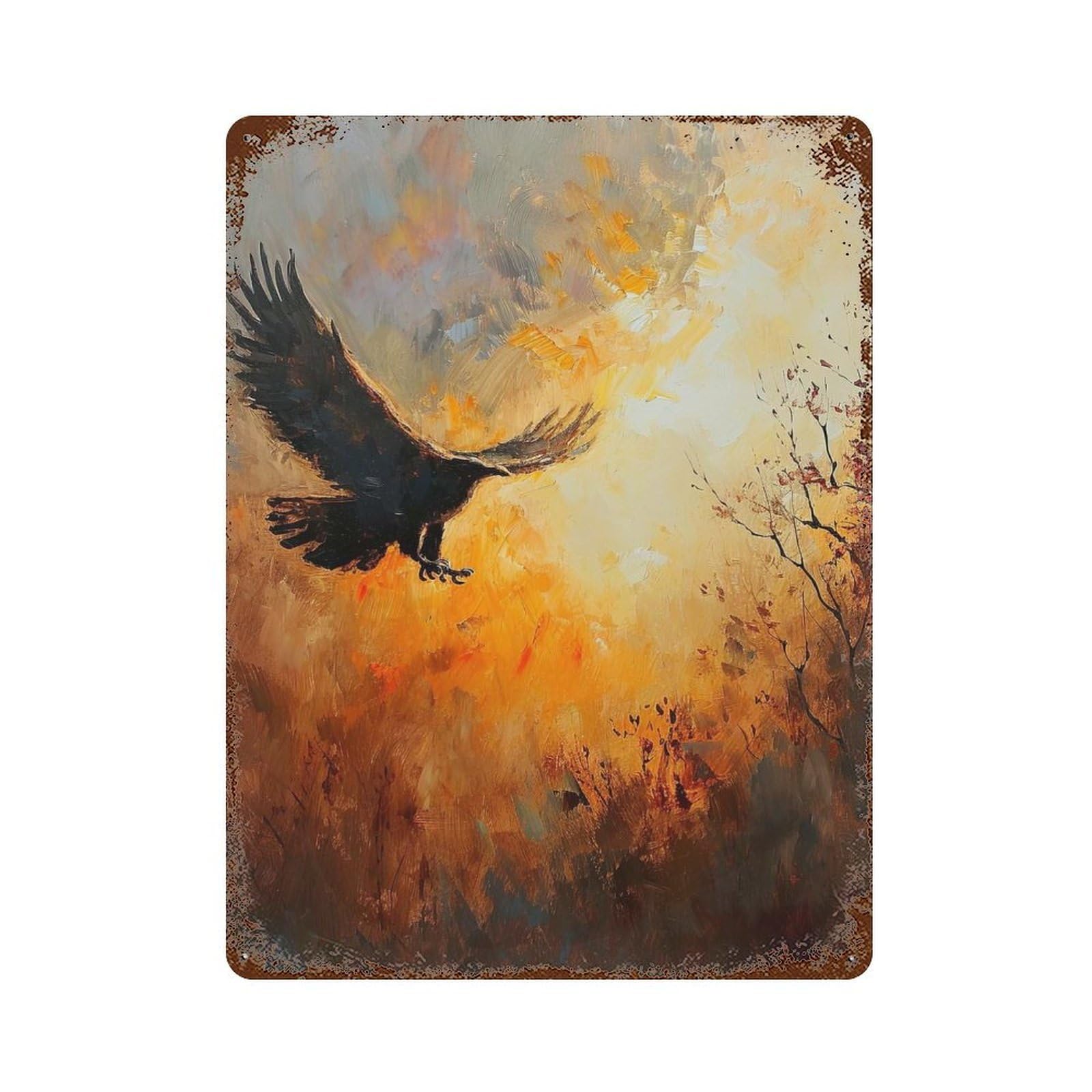 Retro Metal Sign with Eagle in Flight Oil Painting Design 15.7"x11.8", for Living Room, Hallway And Home Decor, Farmhouse Wall Decor