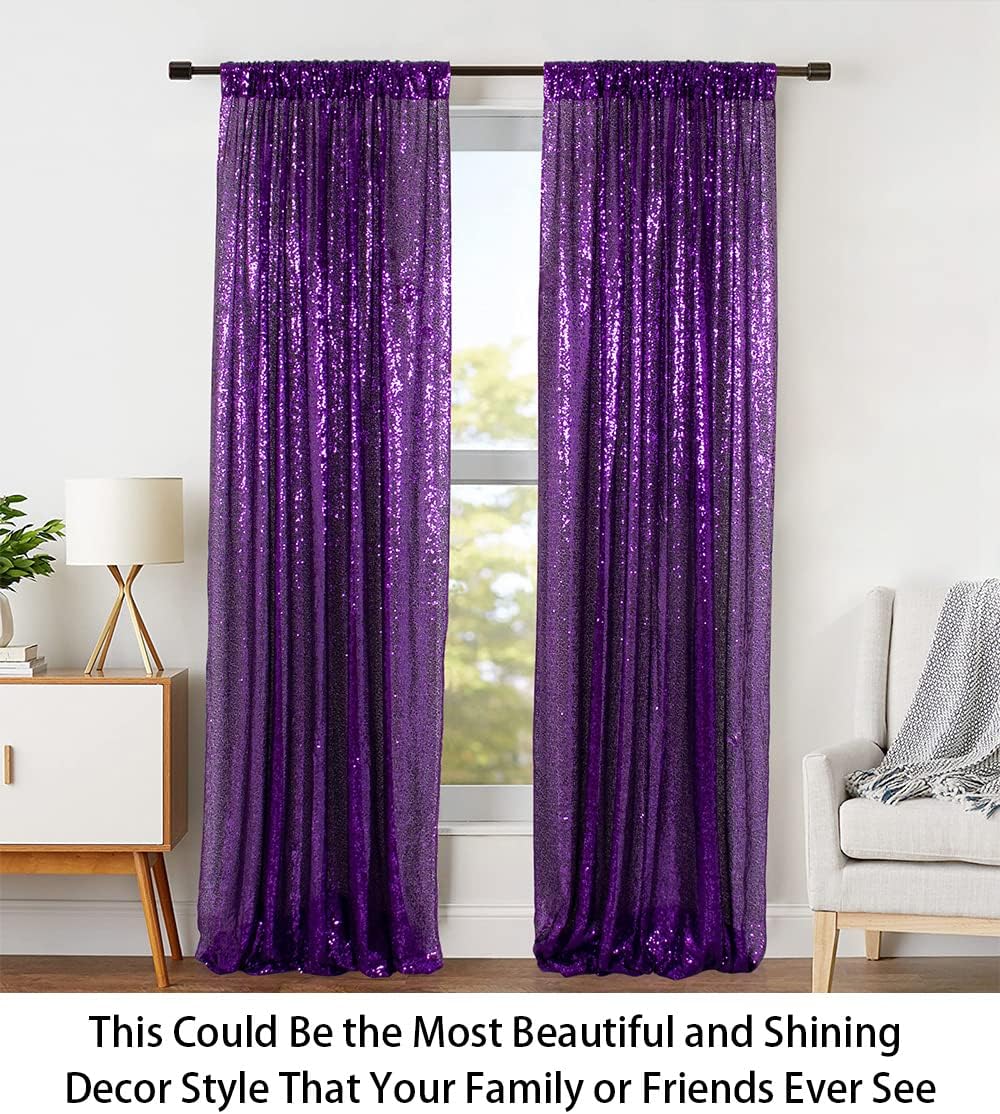 Sequin Backdrop Curtain Purple 2FTx7FT 1 Panel Sequin Photo Background Sequence Weddings Party Curtains Decorations 1PC 2FTx7FT Purple Curtain