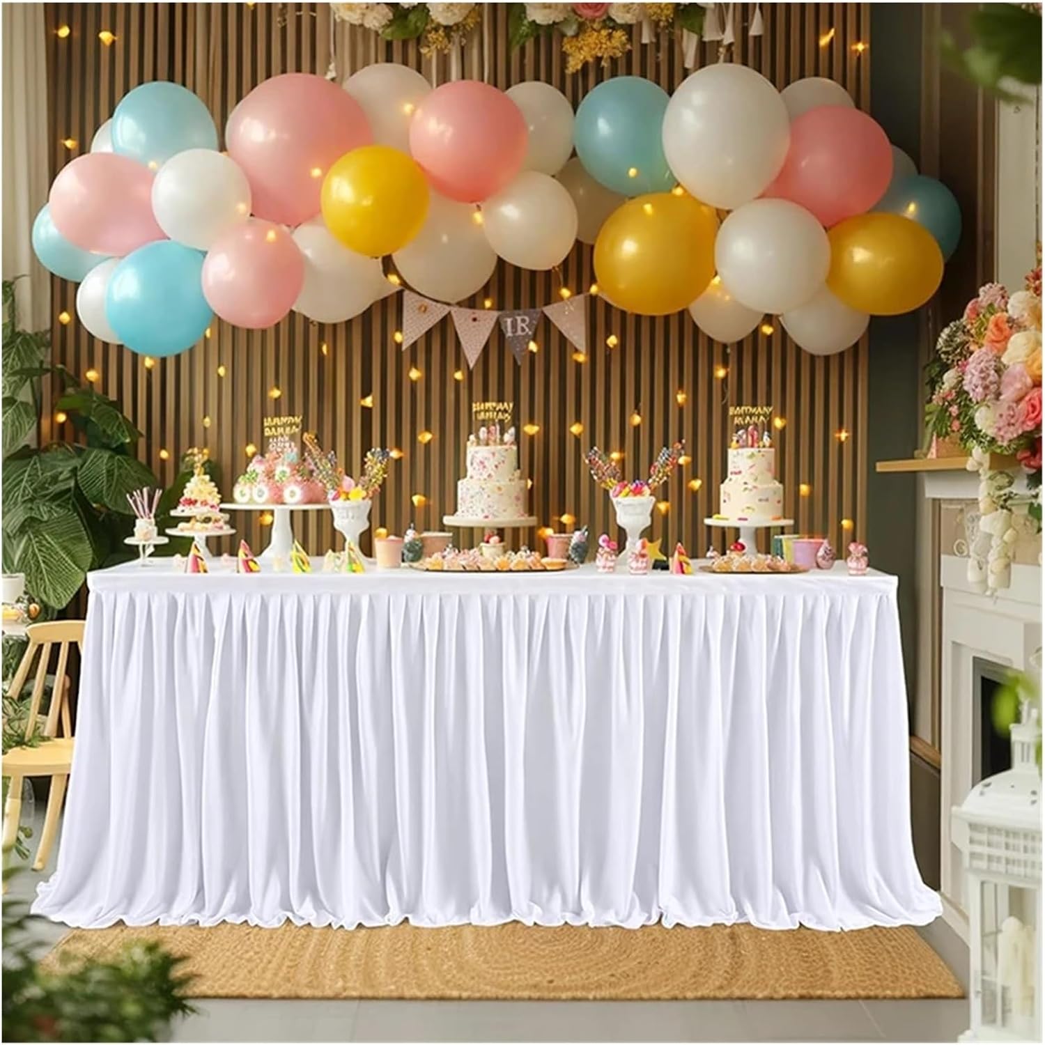 Party Table Skirt White Table Skirts Rectangle Polyester Ruffle Tablecloth for Wedding Birthday Party Baby Bridal Shower(Light blue,H78xL183cmX1Pc)