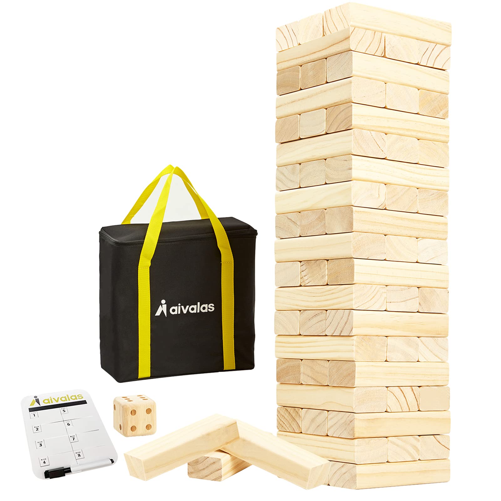 Photo 1 of Aivalas Giant Tumble Tower, Wooden Stacking Block Game with Scoreboard&Carrying Bag, Classic Outdoor Backyard Lawn Game for Kids Adults Family (5FT)- 60 Pieces