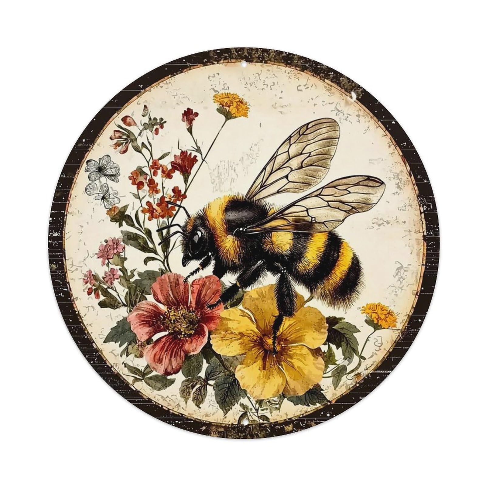 Bee Flower Garden Art Print Metal Tin Sign Plaque