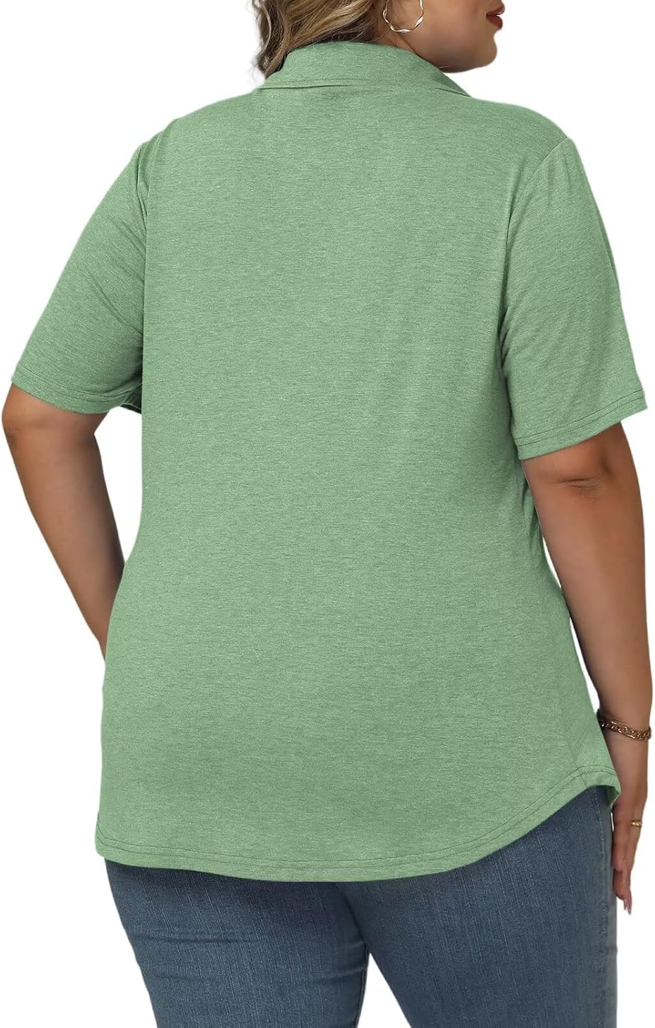 Plus-Size-Summer-Tops for Women Casual Collared V Neck Polo Shirts Business Pleated Tunics Trendy Short Sleeve Blouses - Image 4