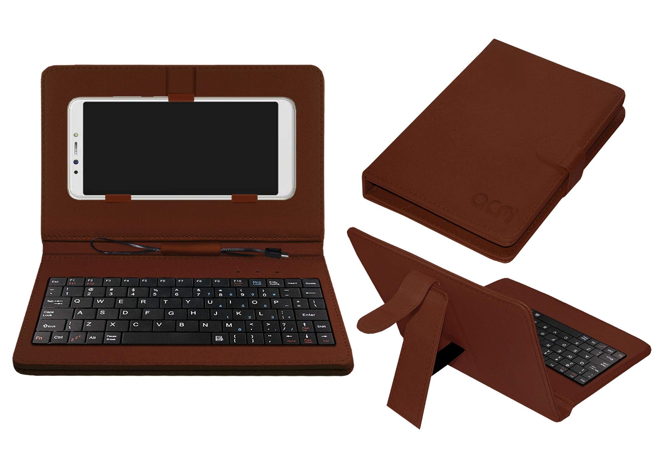 ACMKeyboard Case Compatible with Tecno Camon Itwin Mobile Flip Cover Stand Direct Plug & Play Device for Study & Gaming Brown