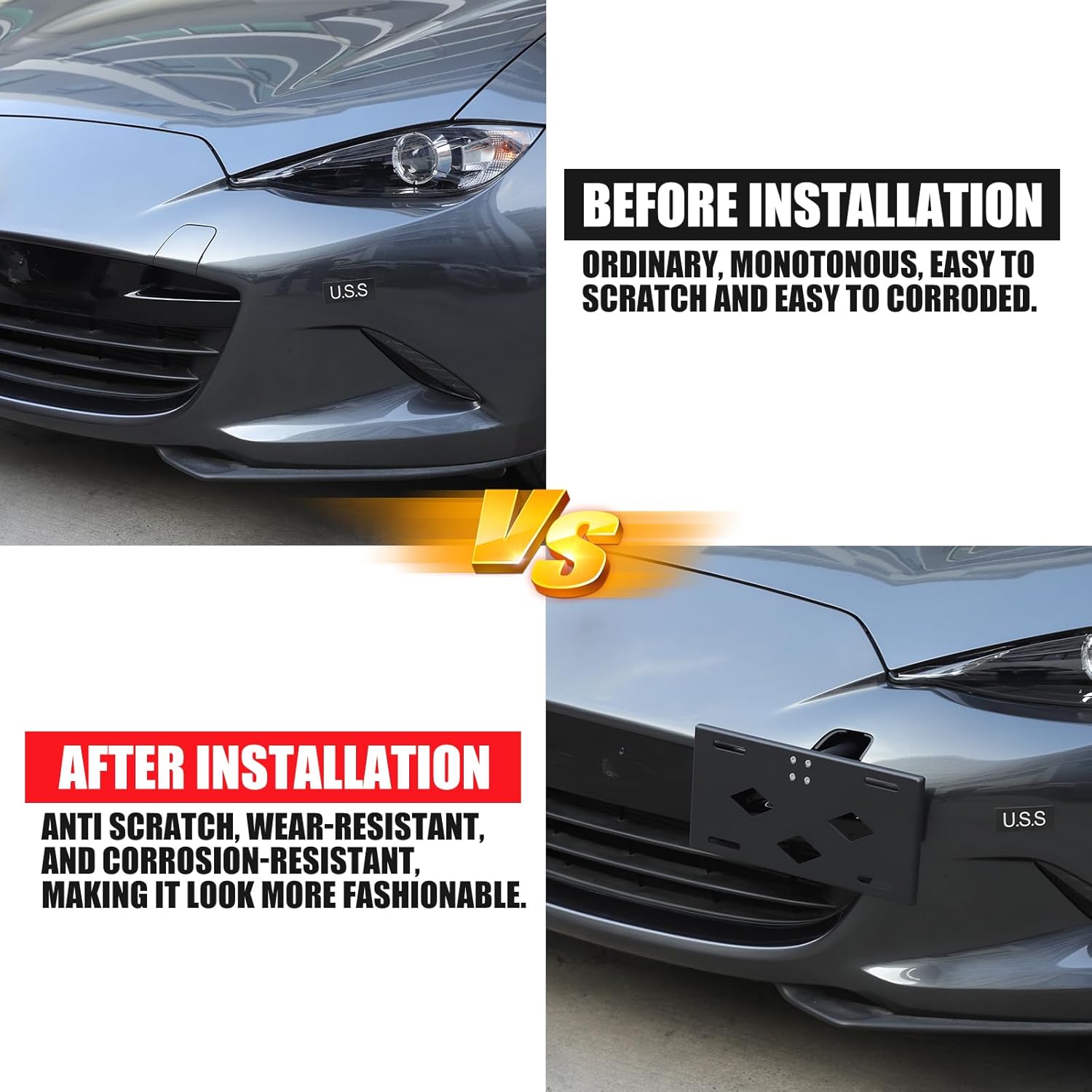 Tow Hook License Plate Mount Bracket for Mazda MX-5 Miata 2016-2025 Accessories, Front License Plate Frame Tag Holder, No Drill Front Bumper Tow Hook Hole Tag Mount Adapter Relocation Kit Carbon Steel