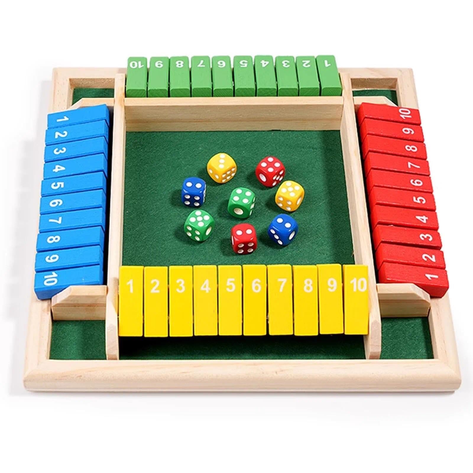 Shut the Box Gra drewniana dla 4 graczy, gra w kostkę 8 kostek, Shut the Box, 4 graczy, gra w kości dla dorosłych i dzieci, rodzinna gra matematyczna do złożenia