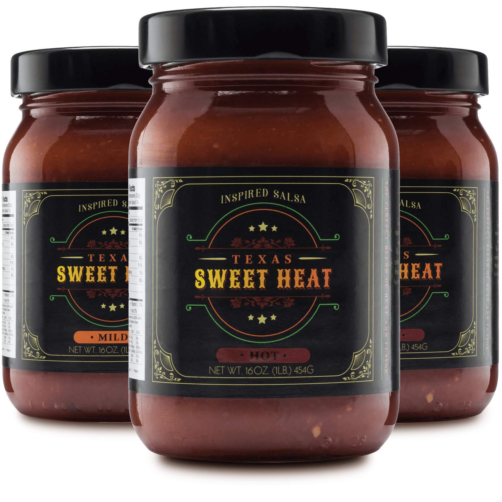 Texas Sweet Heat Gourmet Salsa | 3-Pack: 1 Mild Salsa and 2 Hot Salsas-16 oz. jars | Gluten Free, Fresh, All-Natural Ingredients | Made with Roma Tomatoes, Jalapeno Peppers and Superior Spices