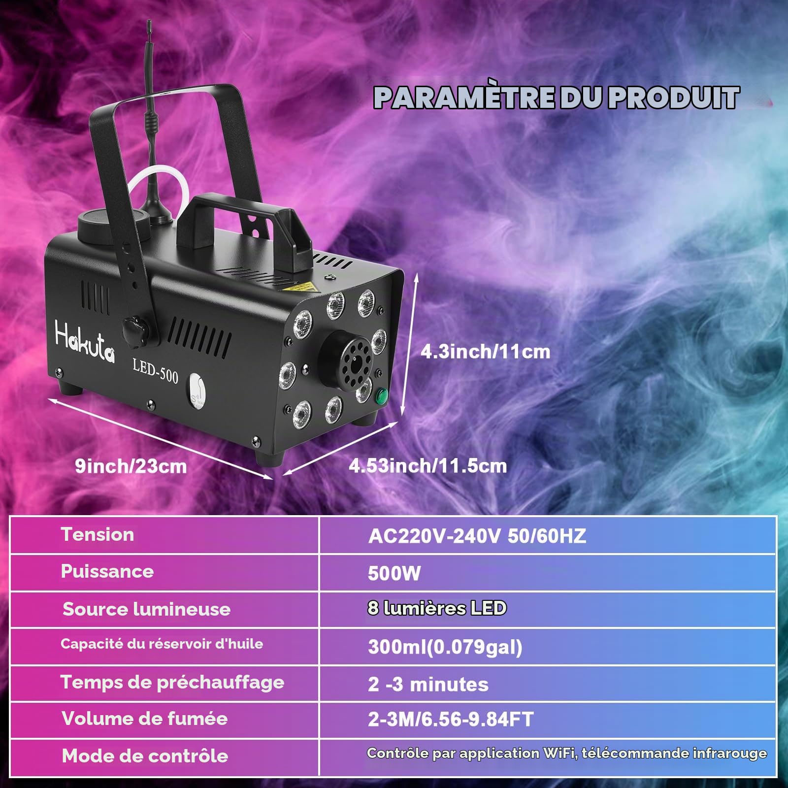 Hakuta Machine à fumée Contrôl par App, Machine à fumée avec 13 lumières LED colorées, puissance de 2000CFM avec 2 télécommandes sans fil, parfait pour mariage, Halloween et spectacles