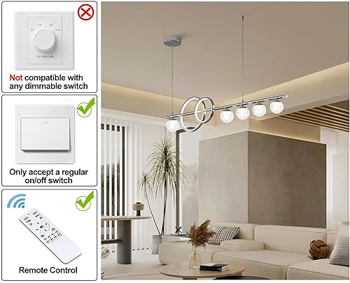 Miniatura 4 de Ganeed Candelabro LED, lámpara colgante LED regulable moderna de 58 W, candelabros LED ajustables sobre la mesa de la cocina, luz de techo colgante
