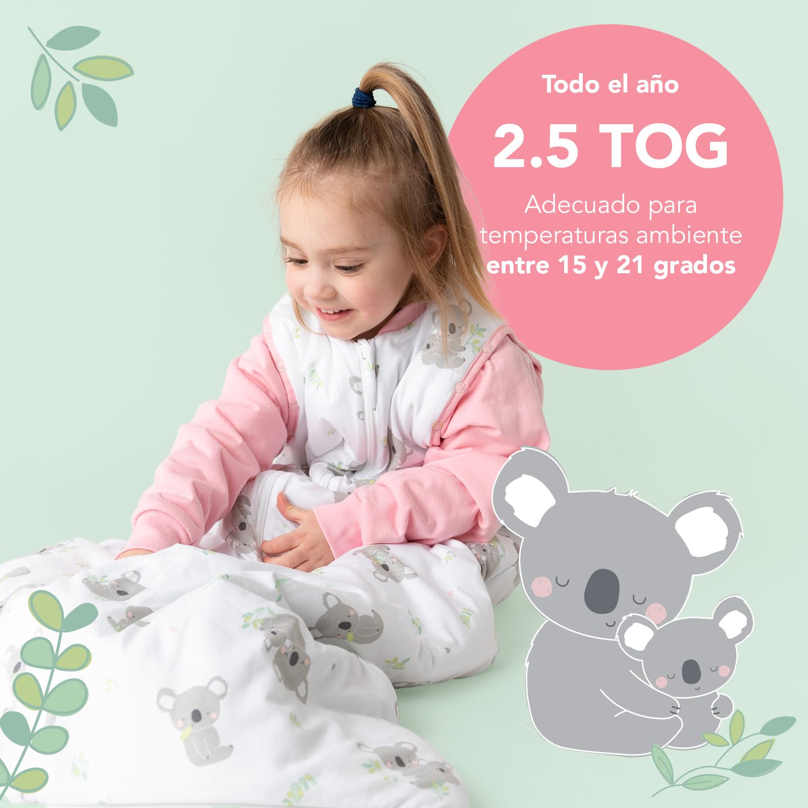 Slumbersac Saco de dormir bebe para todo el año Oeko-Tex| Saco de dormir niños 2.5 Tog con mangas largas