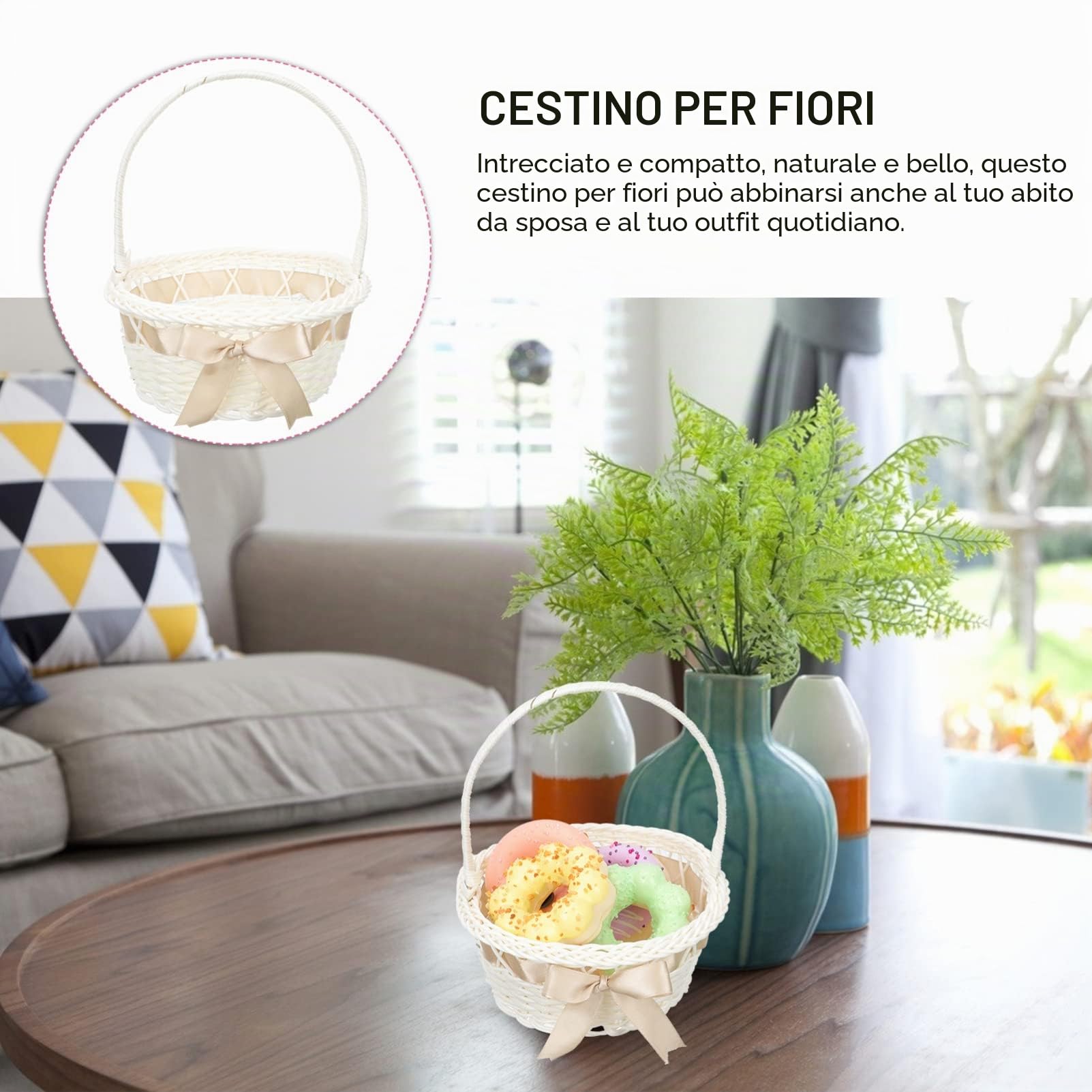 Toyvian Cesto Per Fiori Di Matrimonio Cesto Intrecciato Con Manico Da Sposa Da Matrimonio