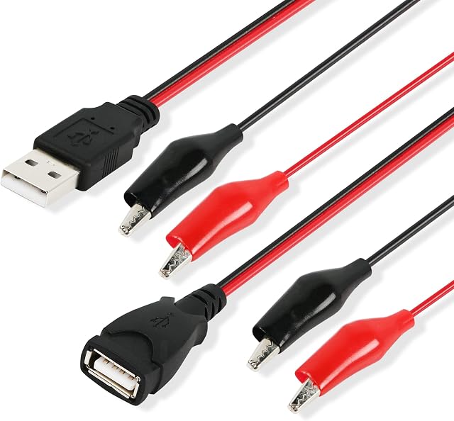 PNGKNYOCN Alligator Clip Jumper Probe to USB Male and Female Test Wre 18AWG Adapter Red and Black Wire Alligator Clip Test Wire 50 cm for Testing the Circuit