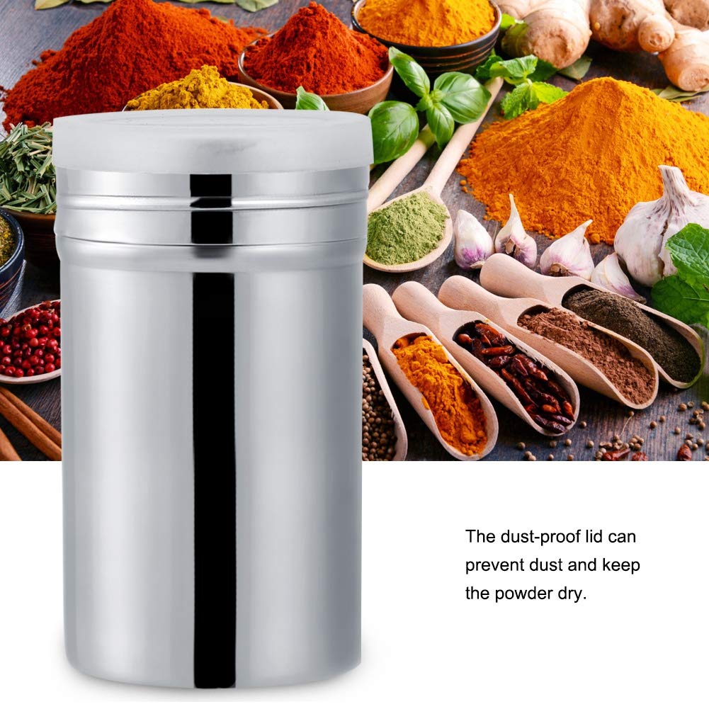 Pepper Shakers, Stainless Steel Salt Spice Sugar Pepper Flavour Bottles Dredge Shaker, Fine Mesh Shaker Chocolate Coffee Sifter Kitchen Gadget(L)