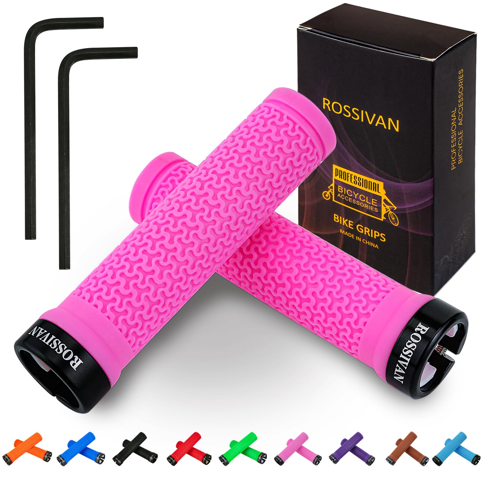 Rossivan Professional Bike Handlebar Grips, Mountain Bike Grips with Soft and Comfortable Anti-slip Rubber,Single Lock-on MTB Grips- Conquer Every Ride — image 1