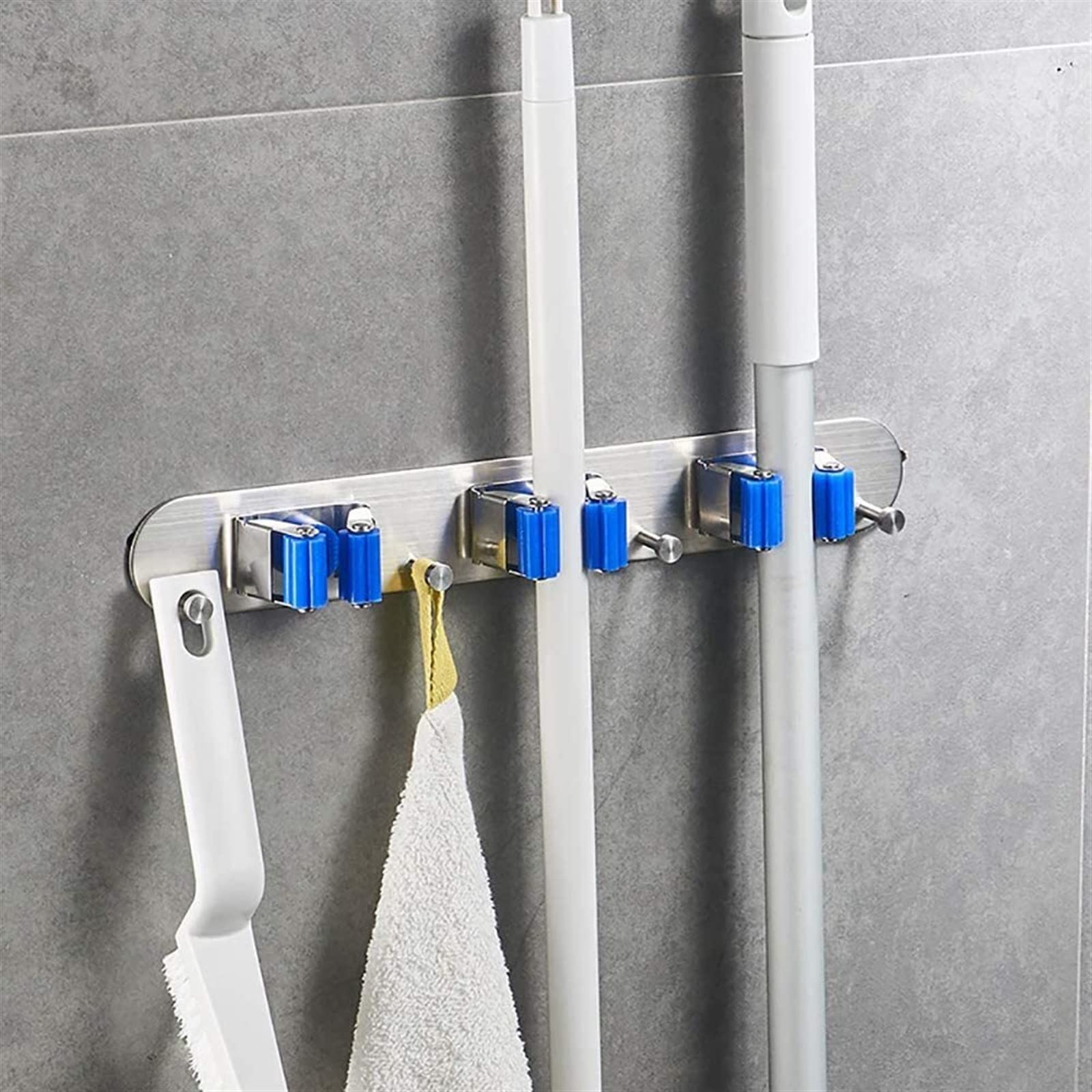 Mopphalter, Besengreifer, wandmontierter Organizer, Mopp-Clip, Besenhalter, Wandhalterung, Edelstahl, Mopp-Besen-Clips ohne Spuren, spurloses Stanzen, Wandmontage, multifunktionales Aufbewahrungsregal
