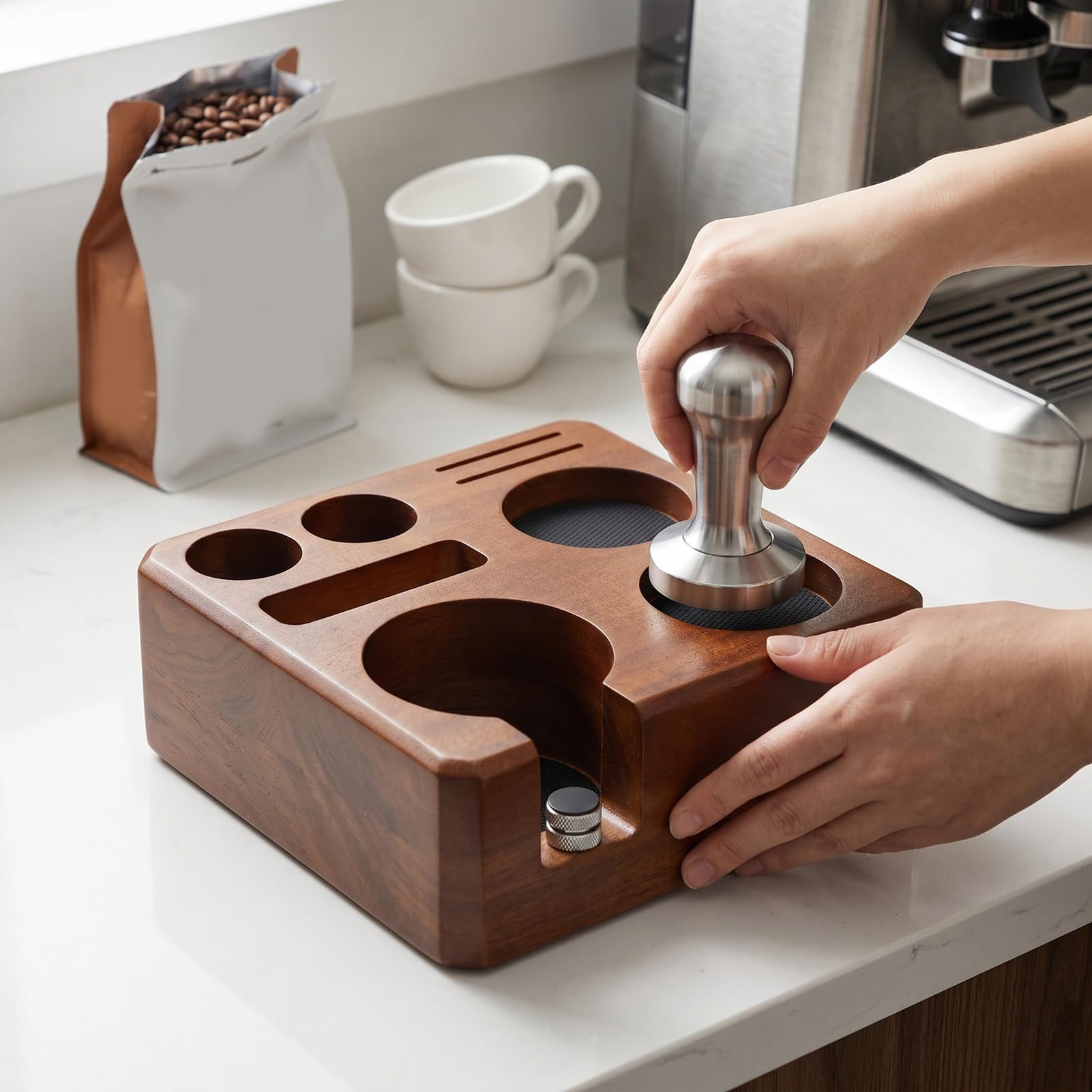 AUNMAS 58-mm-Espresso-Tampingstation, Multifunktionaler Kaffeezubehör-Organizer, Verteilerhalter, Ständer, Werkzeugaufbewahrung, Passend für Standard-Siebträger