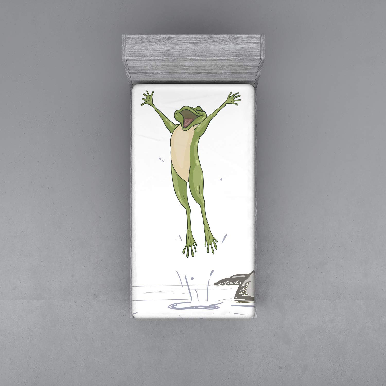 Ambesonne Frog Fitted Sheet, Frog Jumping in Excitement in The Water Happy Toad Freedom Relax Lifestyle Humor, Bed Cover with All-Round Elastic Deep Pocket for Comfort, Twin XL Size, Olive Green