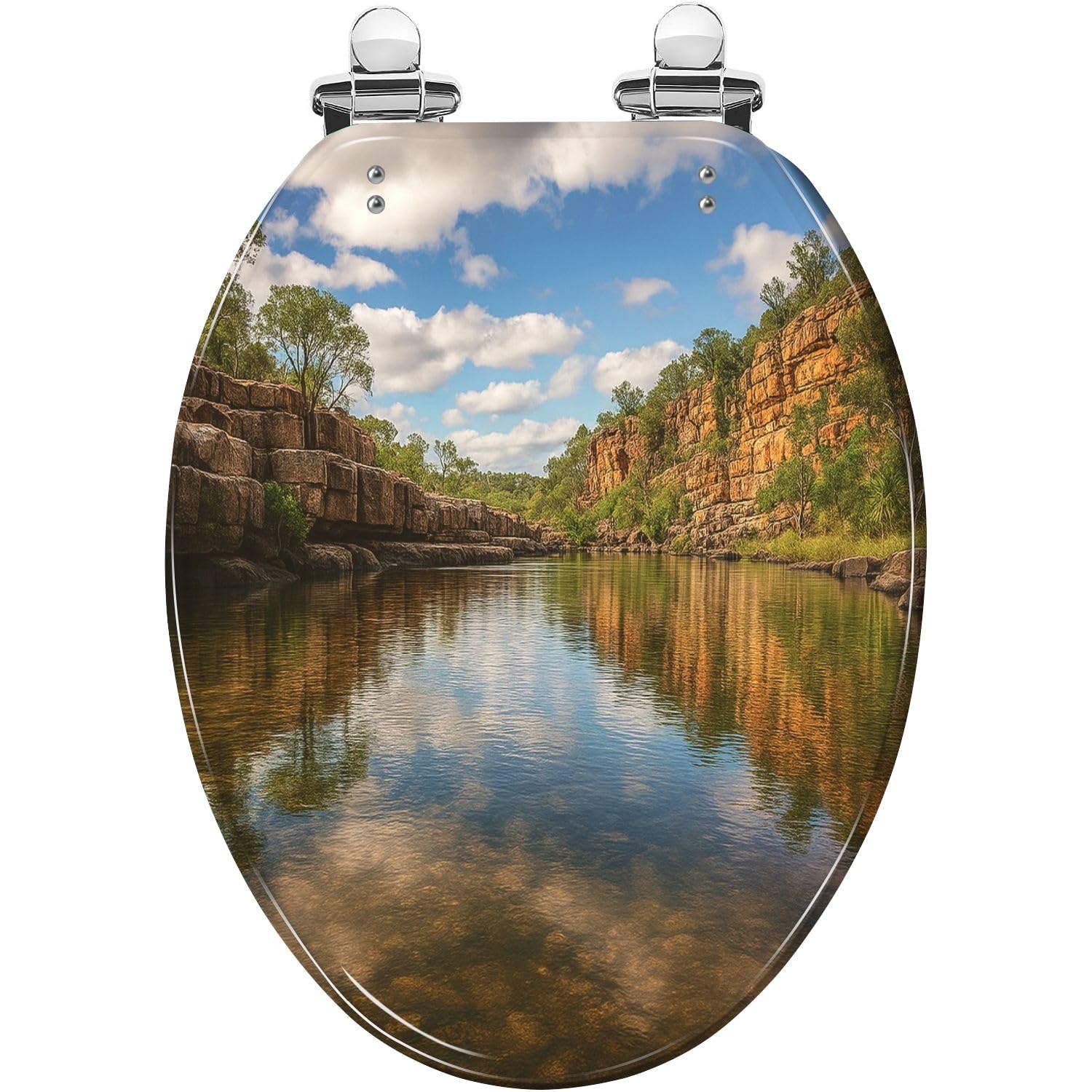 Resin Elongated Toilet Seat with Slow-Close Lid and Quick-Release Hinges(Multi7,18.5x14.5)