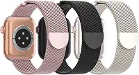 Pulseira de Metal de Malha Steezrd, Aço inoxidável, Magnética, Compatível com Apple Watch Ultra/2 Séries 10/9/8/SE/7/6/5/4/3/2/1 de 38, 40, 41, 42, 44, 45, 46, 49 mm, Unissex, 3 Unidades